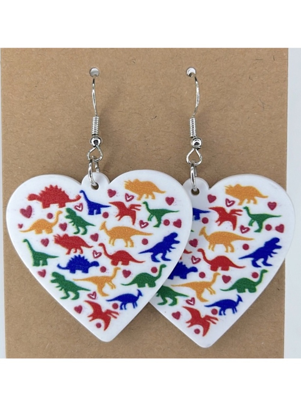 Acrylic Heart Shaped Dinosaur Print Dangle Earrings Fashion Jewelry